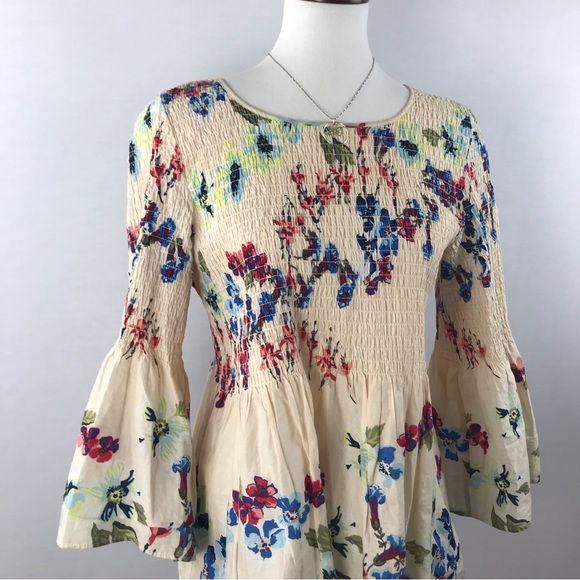 Jane and Delancey 100 % Cotton Floral Peplum Elastic Smocked Top Size S - Picture 5 of 12
